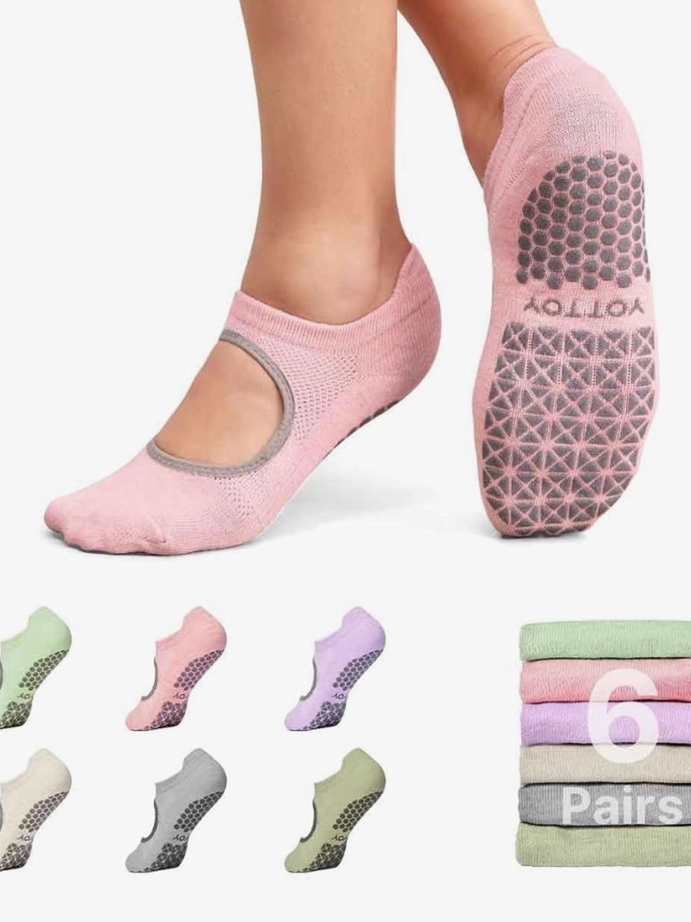 OTTO Pink Low-Cut Grip Yoga Socks - Women's No-Slip Pilates Pair